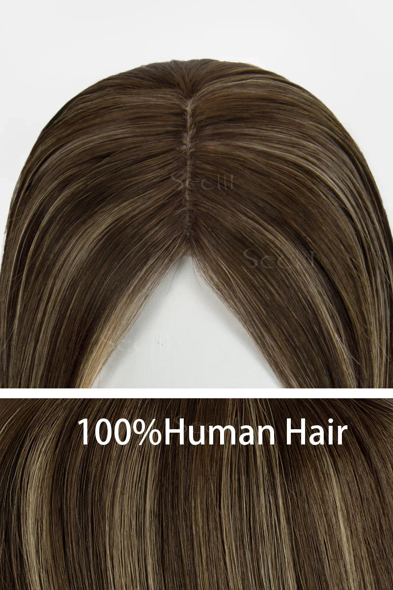 Flavia Silk Top Remy Human Hair Topper Dark Mousse Brown #P4/4/27