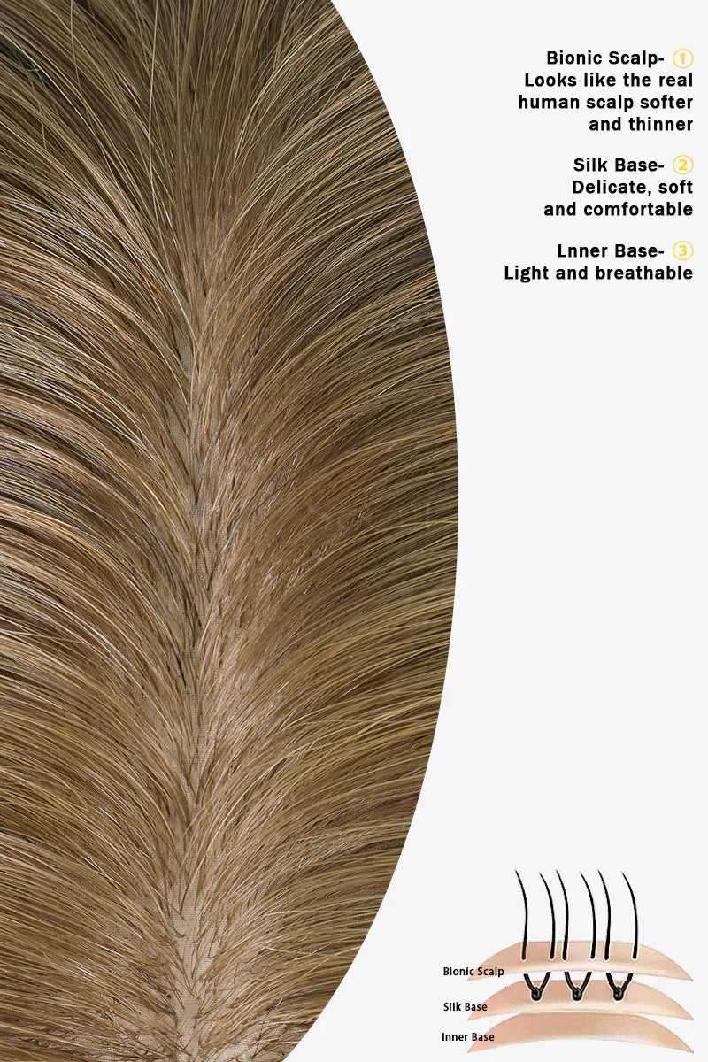 Flavia Silk Top Remy Human Hair Topper Dark Brown/ASH Brown Ombre #T2/8