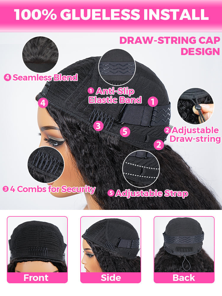 belvedon-Styled Butterfly Cut Layered Yaki Straight Glueless Install Half Wig With Draw-string Beginner Friendly