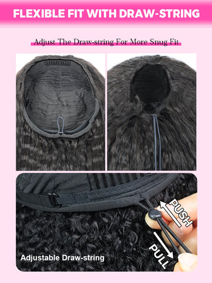 belvedon-Styled Butterfly Cut Layered Yaki Straight Glueless Install Half Wig With Draw-string Beginner Friendly