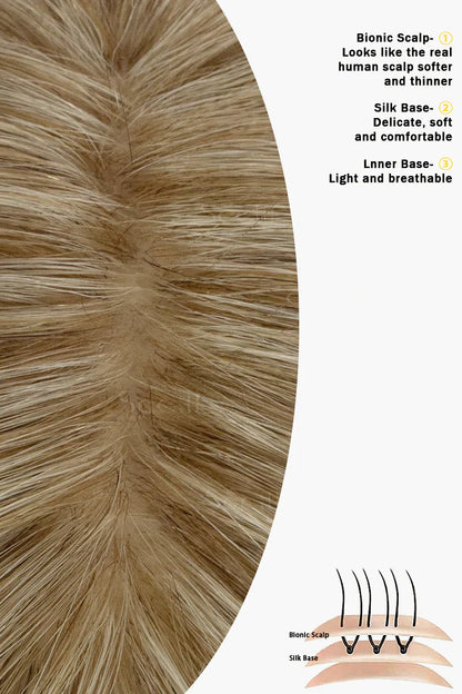 Flavia Silk Top Remy Human Hair Topper Golden Brown Bleach Blonde #P12/613