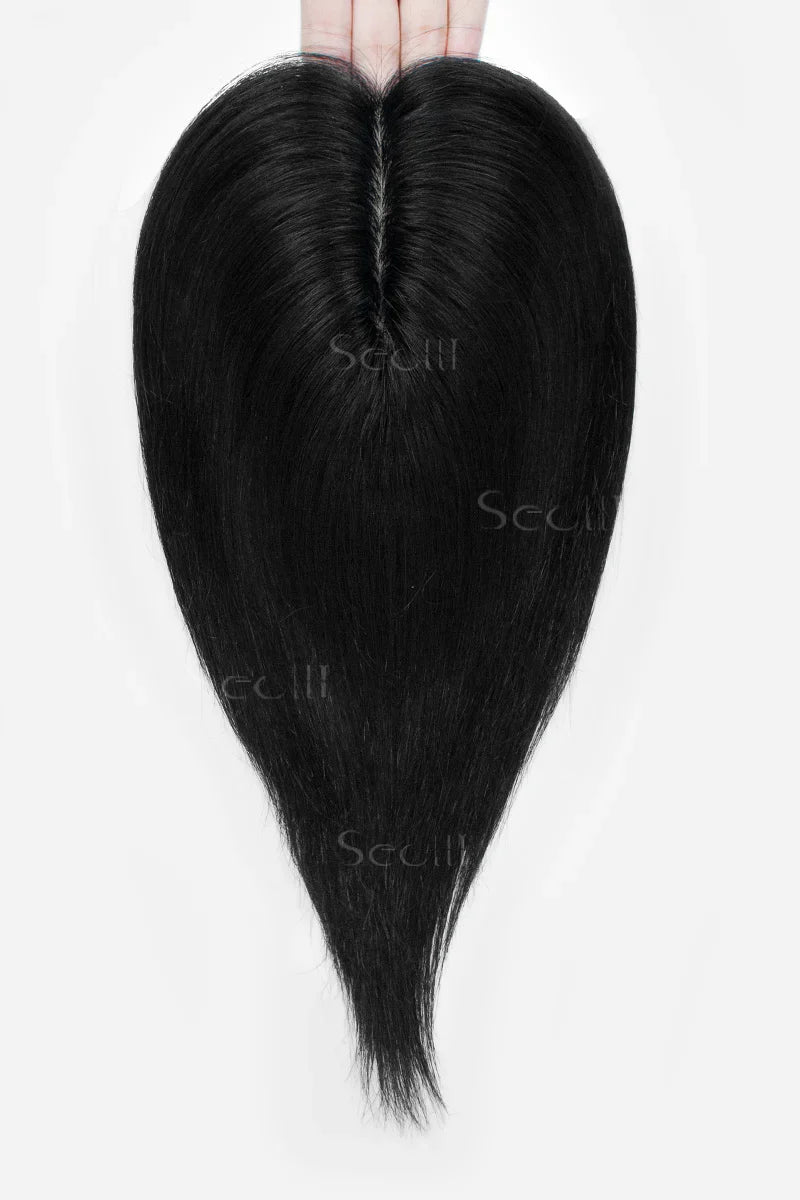 Flavia Silk Top Remy Human Hair Topper Dark Black #1
