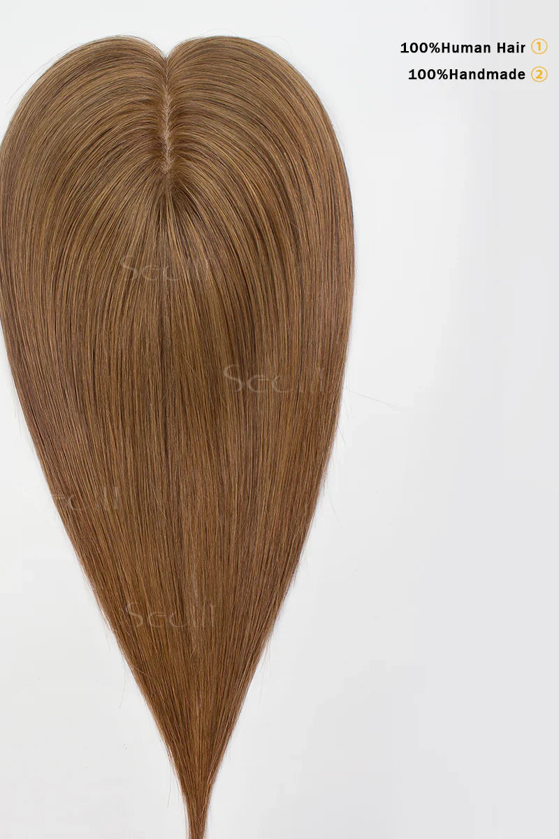 Flavia Silk Top Remy Human Hair Topper Light Auburn Brown #30