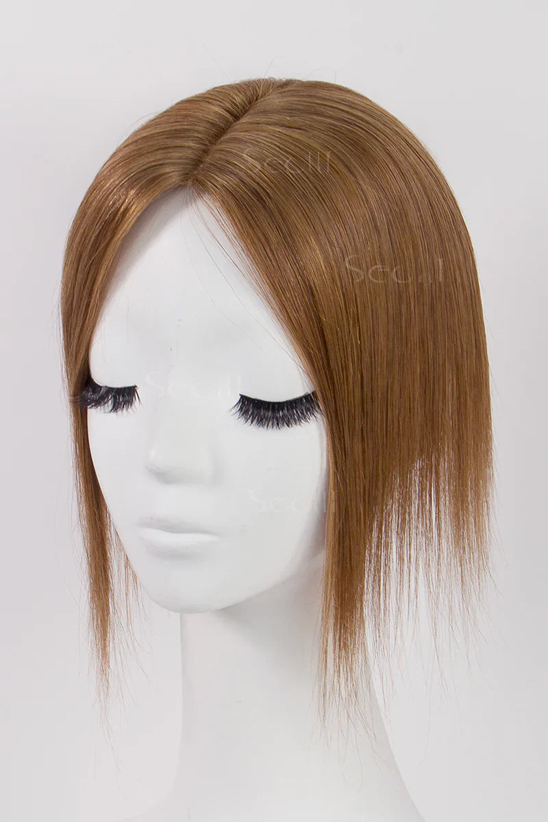Flavia Silk Top Remy Human Hair Topper Light Auburn Brown #30