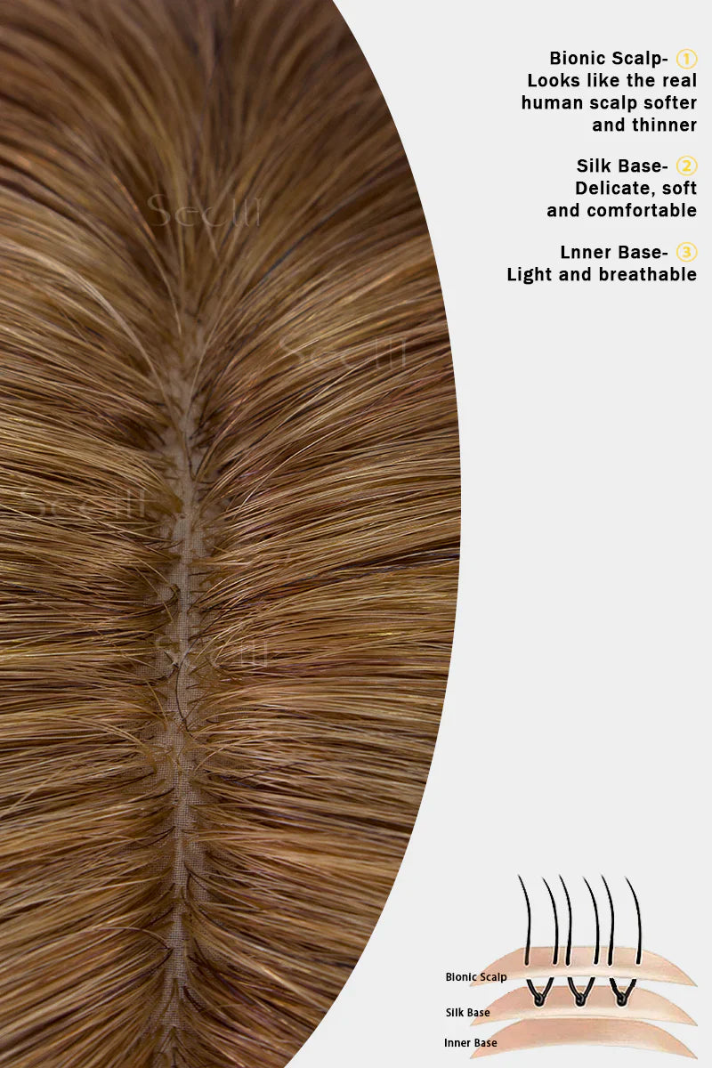 Flavia Silk Top Remy Human Hair Topper Light Auburn Brown #30