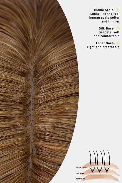 Flavia Silk Top Remy Human Hair Topper Light Auburn Brown #30