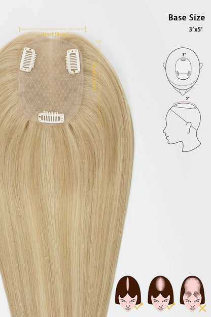 Flavia Silk Top Remy Human Hair Topper Dark Blonde with Light Blonde #P10/16 Lighter