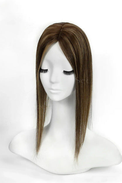 Flavia Silk Top Remy Human Hair Topper Dark Mousse Brown #P4/4/27