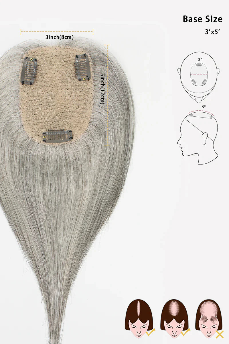 Flavia Silk Top Remy Human Hair Topper #Light Salt and Pepper Grey