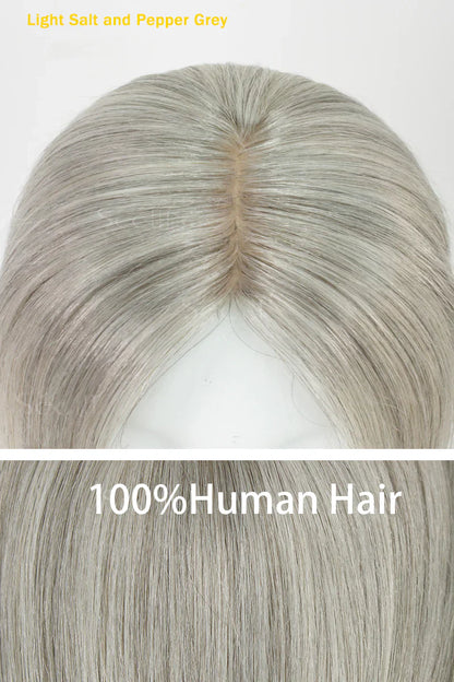 Flavia Silk Top Remy Human Hair Topper #Light Salt and Pepper Grey