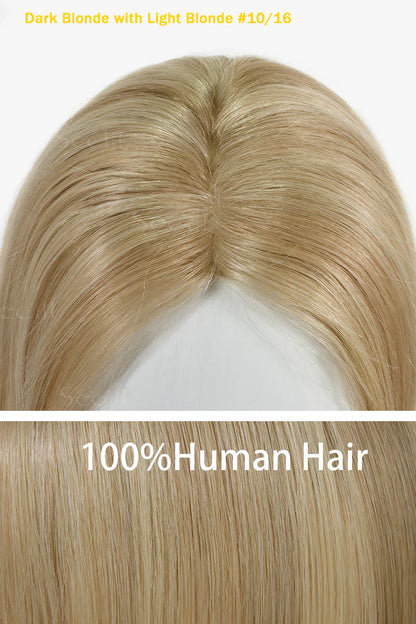 Flavia Silk Top Remy Human Hair Topper Dark Blonde with Light Blonde #P10/16 Darker