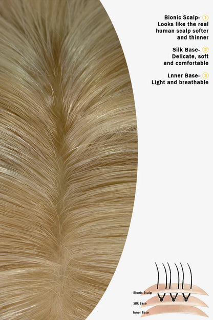 Flavia Silk Top Remy Human Hair Topper Dark Blonde with Light Blonde #P10/16 Darker