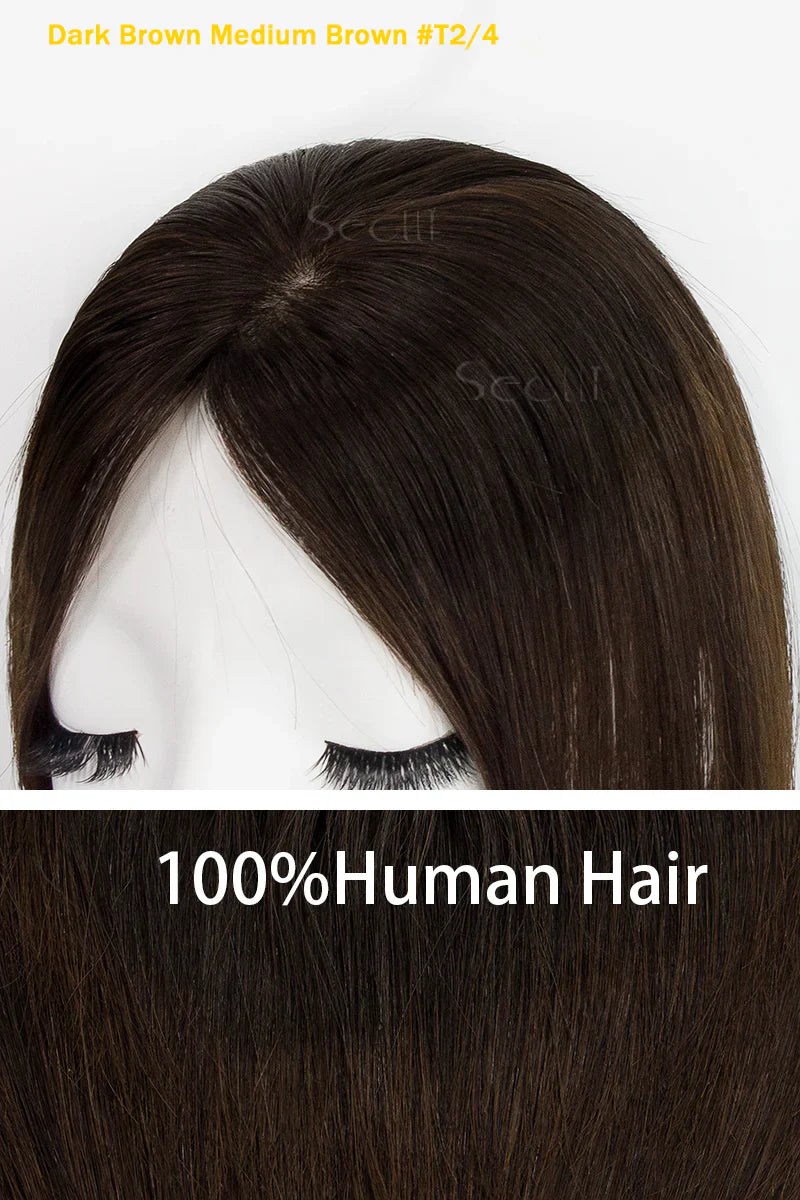 Flavia Silk Top Remy Human Hair Topper Dark Brown/Chocolate Brown #T2/3