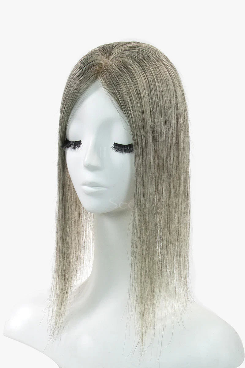 Flavia Silk Top Remy Human Hair Topper #Light Brown Grey
