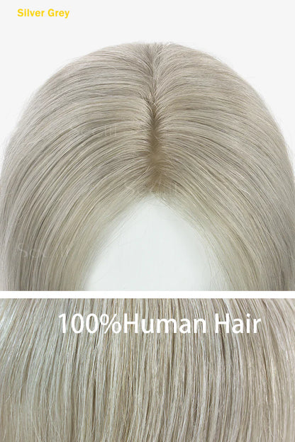 Flavia Silk Top Remy Human Hair Topper #Silver Gray